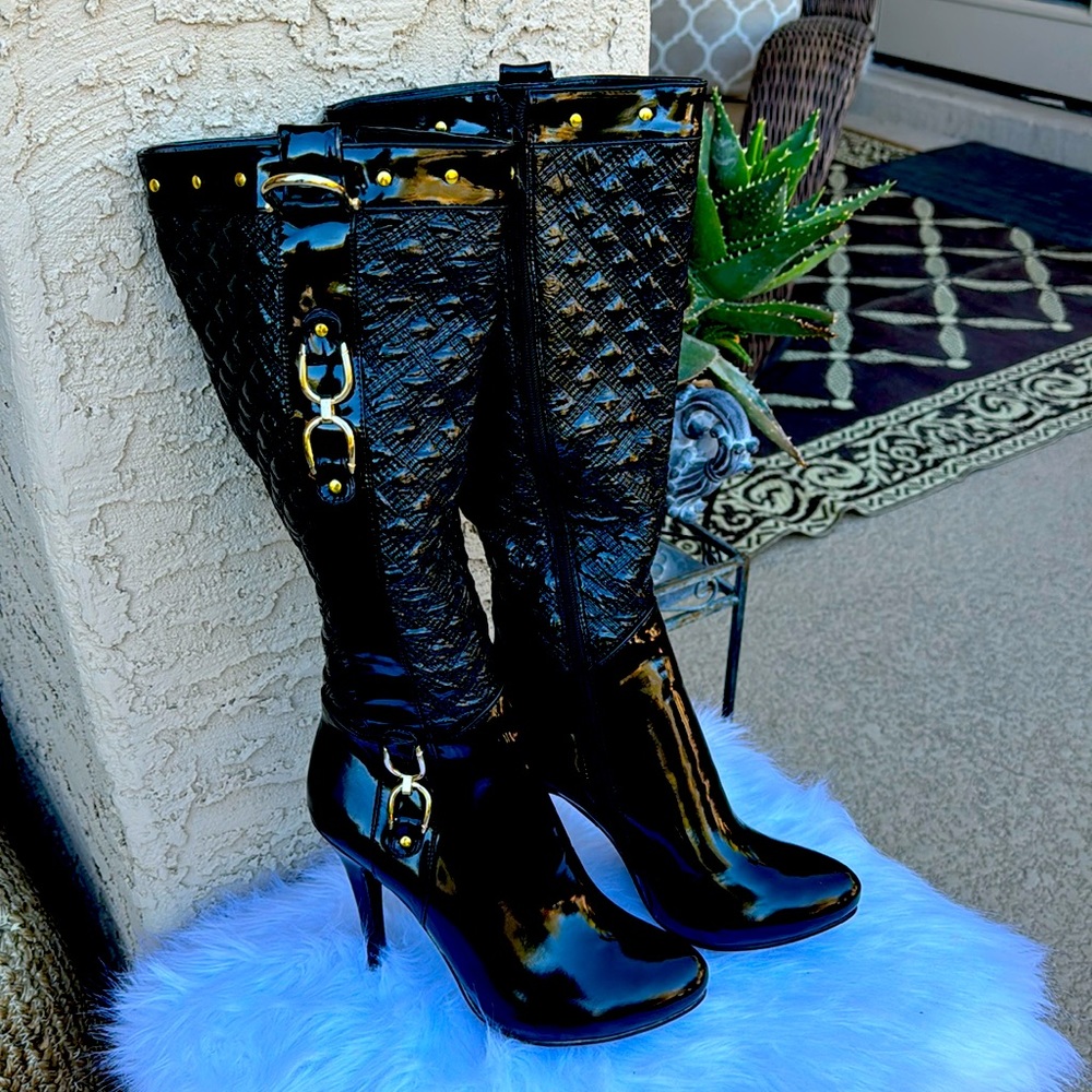 Super cute sexy black heeled boots man made material size 8.5 never worn